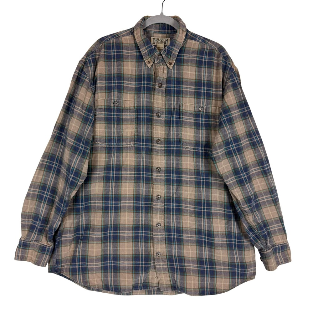 Duluth Trading Co Shirt Mens XLT Blue Plaid Flannel Long Sleeve Button Down‎